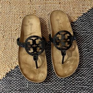 Tory Burch Cloud Miller Black Patent Leather Sandals 9 worn once.